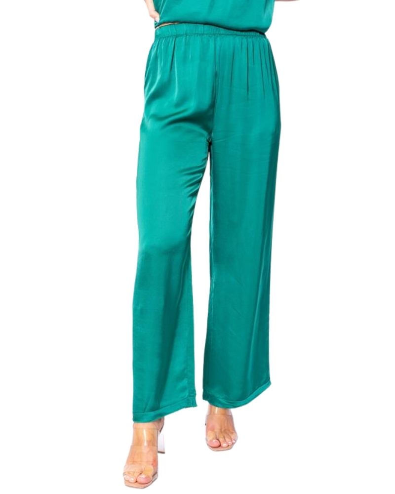 The Italian Closet Alcione Emerald Satin Pant | Coquette Clothes